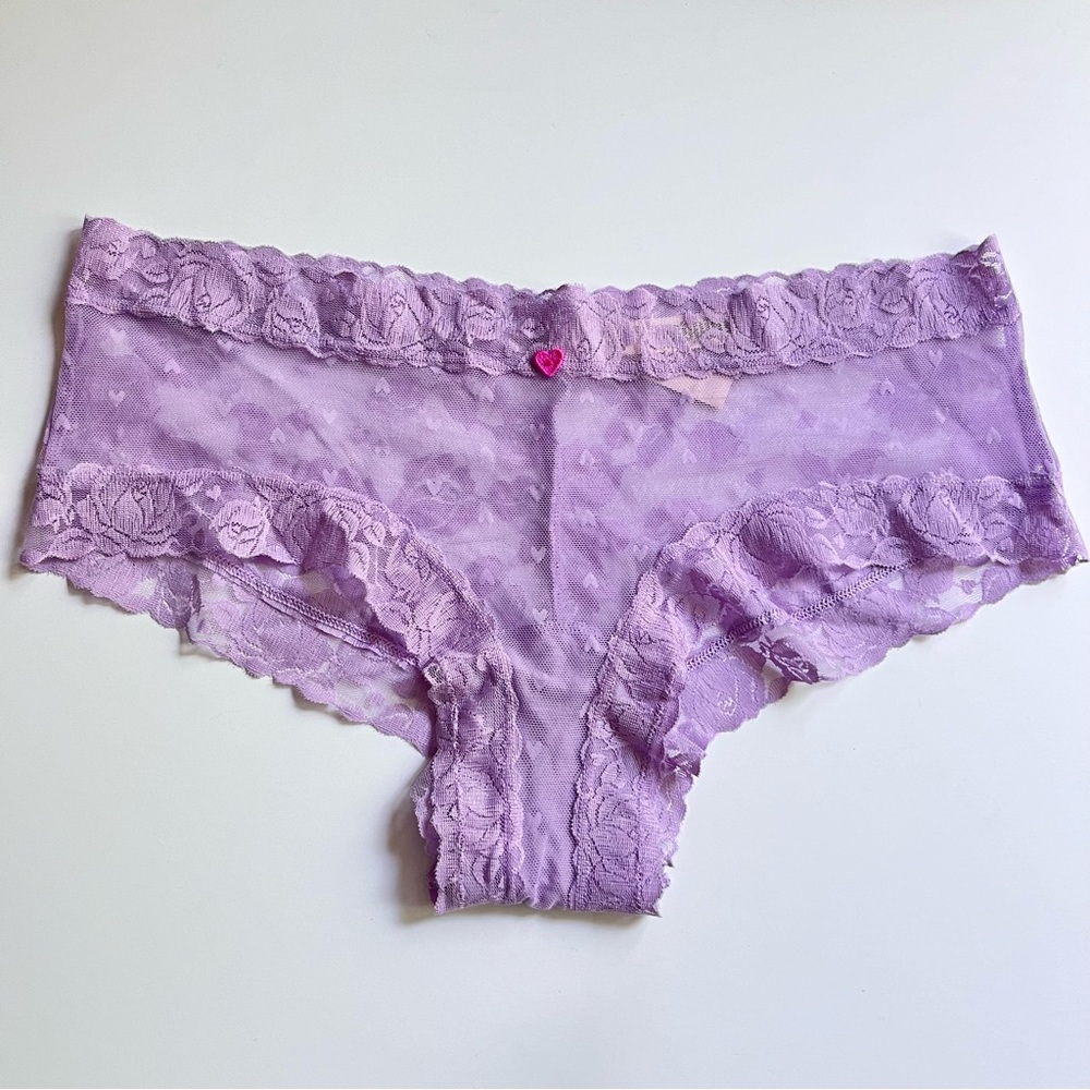 Victoria’s Secret Lace Cheeky Panty Purple Lavender Floral Heart NWT L